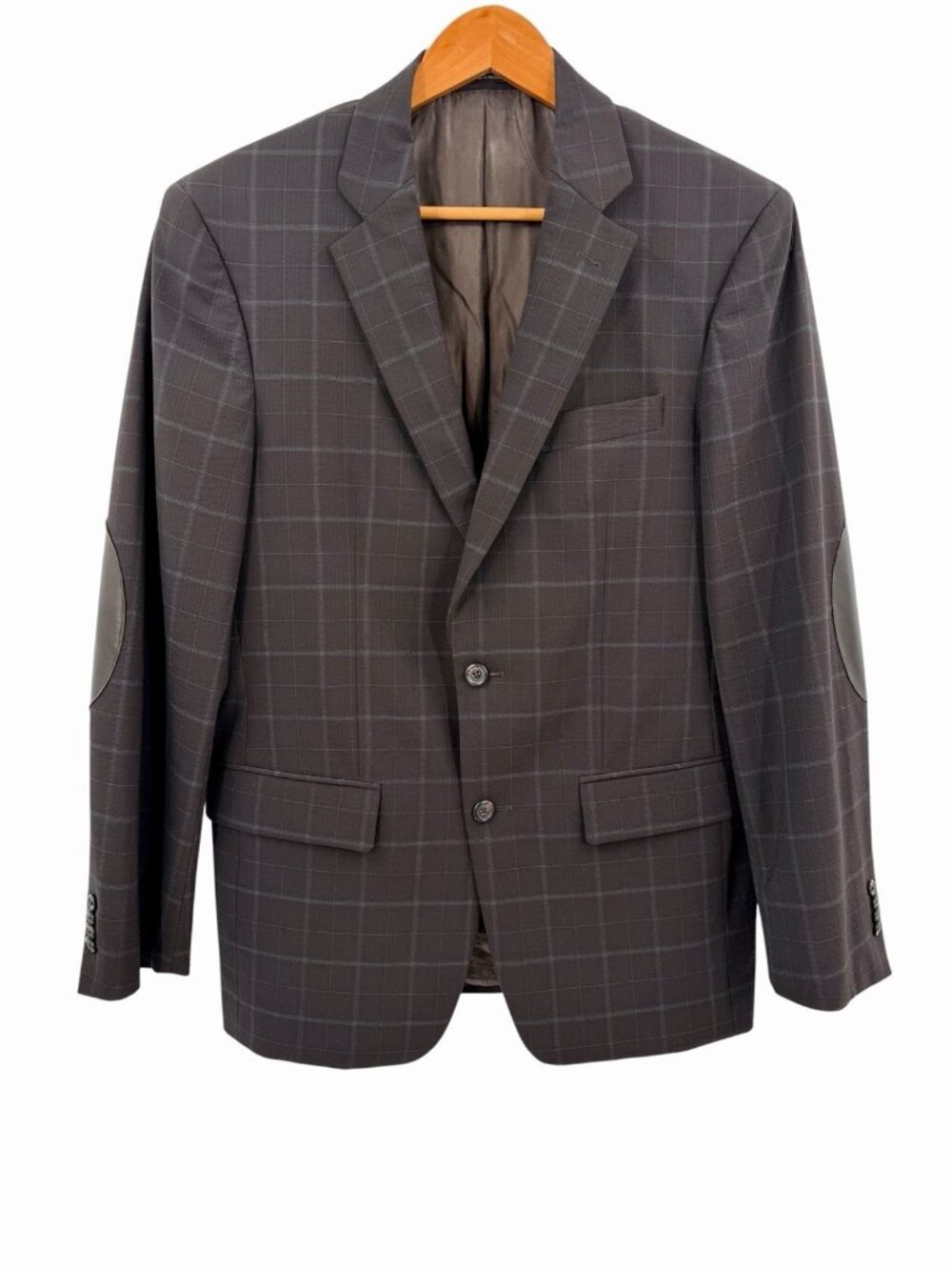 JOHN VARVATOS Men's Deep Brown Lyle Plaid Single Needle Wool Blend Blazer 38R
